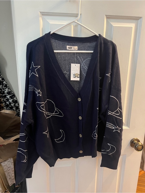 SO Sweaters - SO Navy Space Motif Button-Front Cardigan